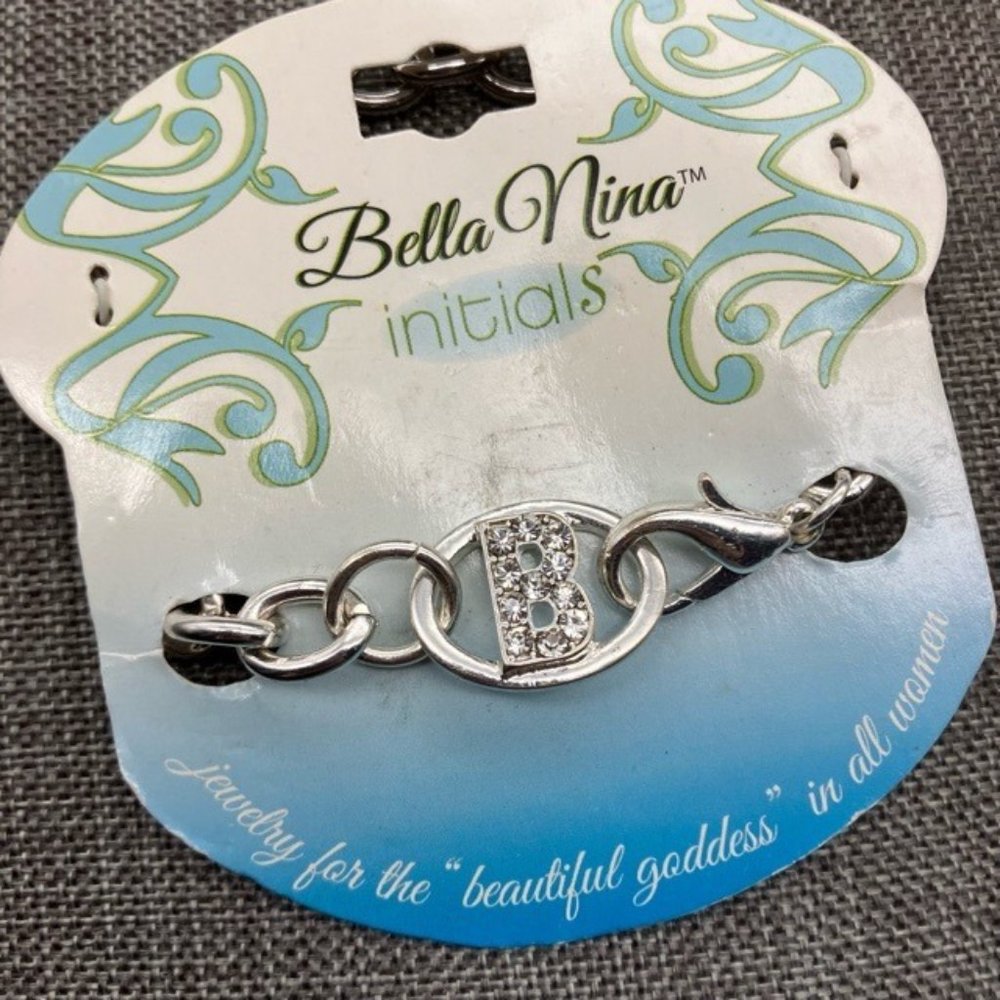 Bella Nina Initials Bracelet Letter B RUSS New 7.5 In Rhinestone Silver Chain